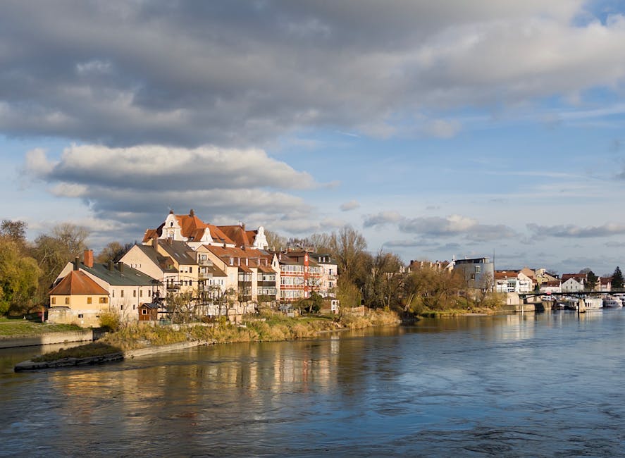 Picturesque view of Regensburg's historic buildings along the Danube River