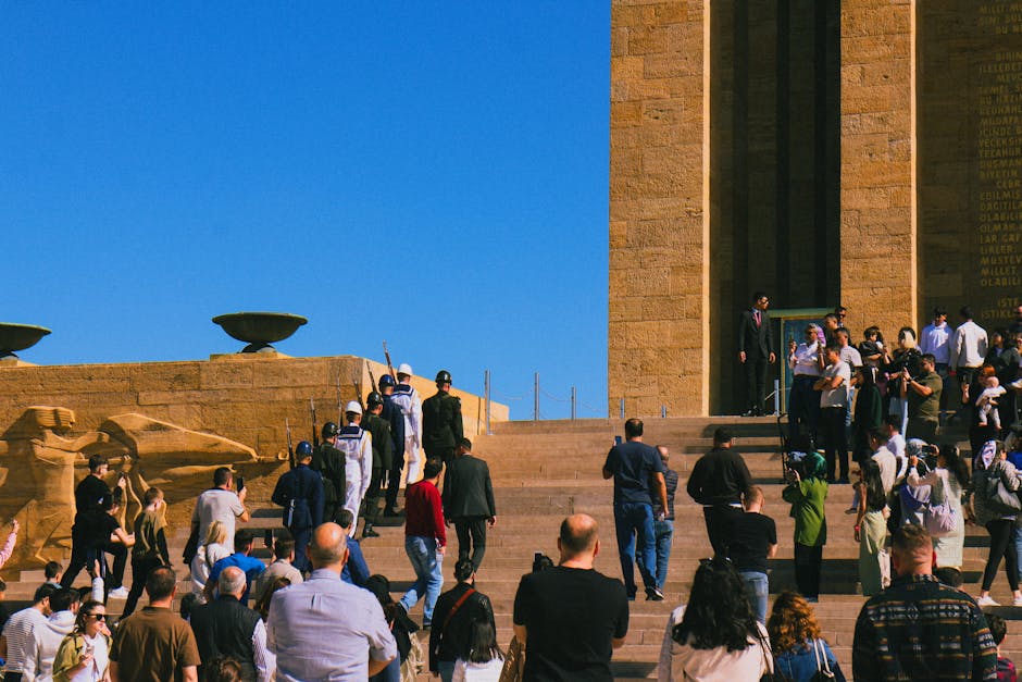 Crowd of tourists visiting a historic monument